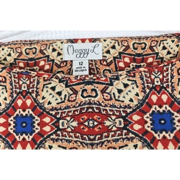 Maggy L Weekend Shift Dress Size 12 Geometric Print 3/4 Sleeve Red Blue Career. - Picture 2 of 9